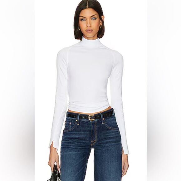 Free People White Ribbed Fitted Long Sleeve Tee - Picture 1 of 4